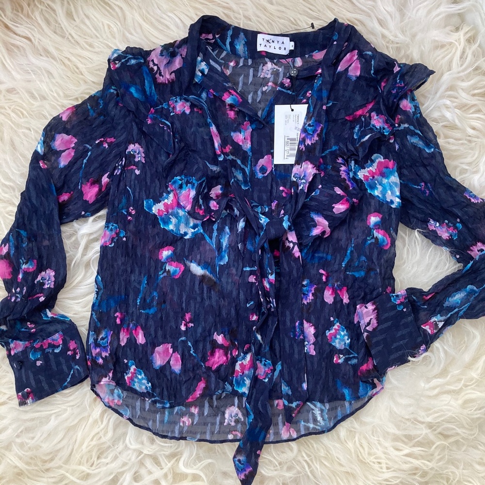 TANYA TAYLOR Silk Floral Print Blouse - Picture 5 of 15